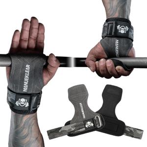 MANUEKLEAR Gym Straps Weight Lifting, Double Leather Lifting Straps for Men Deadlift with Cushion Wrist Loop, Gym Lifting Wrist Wraps for Weightlifting