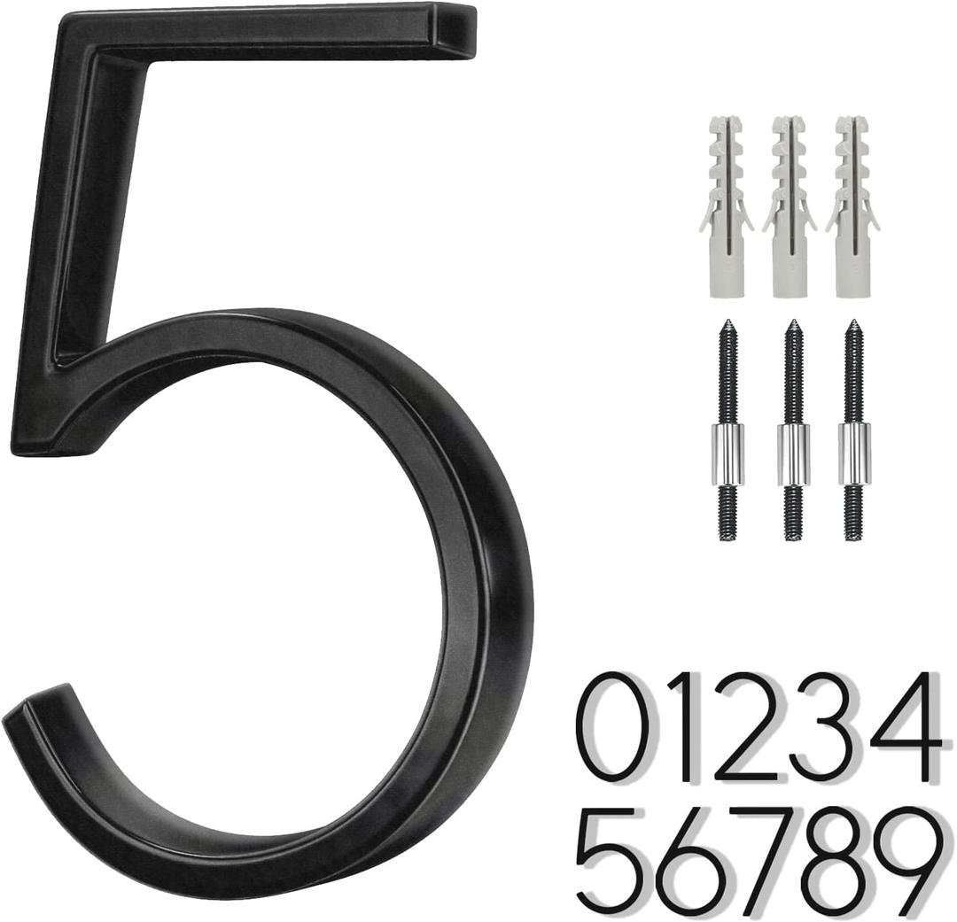 6 Inch Stainless Steel Floating House Number, Metal Modern House Numbers, for Outdoor Mailbox Yard Home Wall DoorGarage Gate with Nail Kit, Coated Black, 911 Visibility Signage (5)