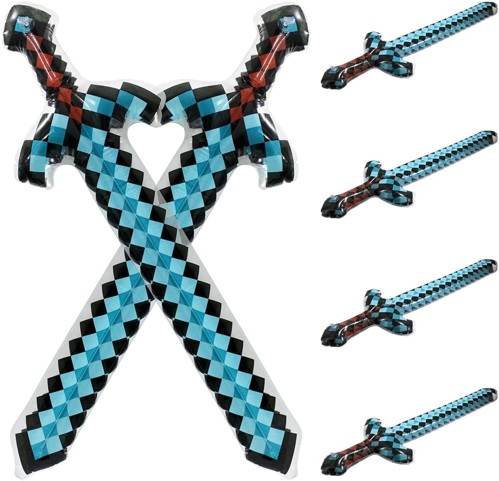 Big 37'' Inflatable Pixel Swords Pirate Party Favors, 6 Pack Blow Up Sword Knife Weapon Toys For Halloween Hawaii Carnival Cosplay Birthday Swimming Pool Summer Beach Video Game Supplies