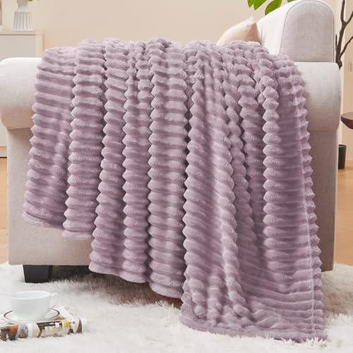 BEDELITE Fleece Throw Blanket for Couch – 3D Ribbed Jacquard Soft and Warm Decorative Fuzzy Blanket – Cozy, Fluffy, Plush Lightweight Dusky Violet Throw Blankets for Bed, Sofa, 50x60 inches