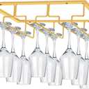 MOCOUM Under Cabinet Stemware Rack, Glass Hanger Rack - Wire Wine Glass Holder Storage Hanger for Cabinet, Kitchen, Bar (3 Rows 1 Pack, Gold)