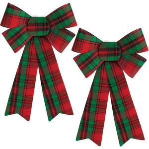 Heartome 2 PCS Christmas Bows, 12 x 18 in Christmas Bows Outdoor, Red Green Xmas Decorations Velvet PVC Large Christmas Decor Indoor Outdoor Xmas Wreath Bows Hanging Decor for Fence Fireplace Stairs