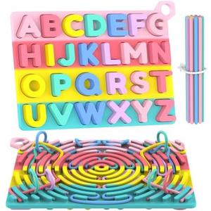 Pack of 2, Silicone Alphabet Puzzle, ABC Letter Puzzle for Toddlers 1 2 3 4 5 Year Old, 2 in 1 Learning Toys with Alphabet Board & Letter Blocks, Preschool Puzzles Educational Toys for Kids