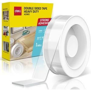 deli Double Sided Tape Heavy Duty, Nano Tape, Double Sided Mounting Tape, Clear Adhesive Tape for Hanging Picture, Poster, Carpet, Photo Deco, 10 Feet