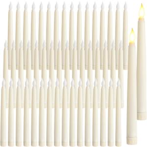 Baquler 50 Pcs 8.5 Inches Flameless Taper Candles Bulk Battery Operated Taper Candles Ivory LED Candlesticks Flickering for Christmas Wedding Home Decor