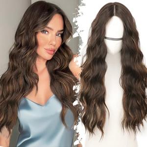 Eawwii Balayage Dark Brown to Chestnut Long Wavy Wig for Women, Pre-Cut HD Lace Natural Hairline, Glueless Middle Part, Synthetic Fiber for Daily and Party Use 26Inch