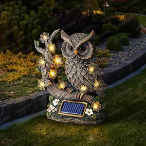 Solar Statue Owl with LED Lights  Outdoor Garden Decor for Outside, Yard Art Figurine for Lawn Decorations, Resin Owl Garden Statues for Patio & Pathway Decor