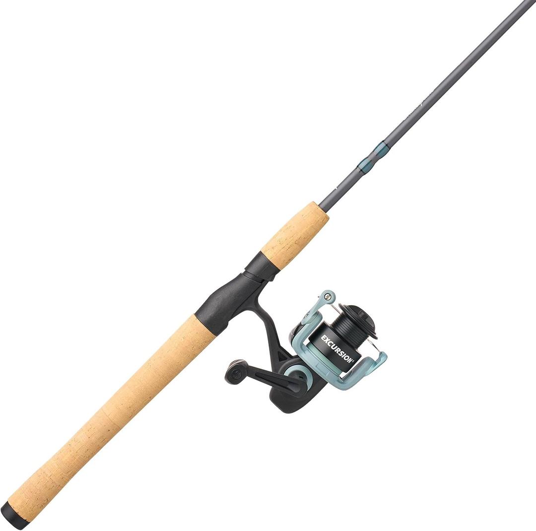 Shakespeare Excursion Spinning Reel and 7' 2-Piece Fishing Rod Combo, Carbon Composite Rod Blank Construction, Premium Cork Handles