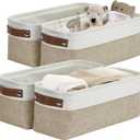 DECOMOMO Narrow Storage Bins Small Baskets for Organizing Bathroom, Toilet Tank, Towel Storage, Entryway, Gifts (Beige and White - Set of 4)