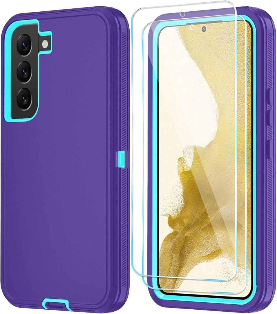ONOLA Phone Case for Samsung Galaxy S22 Case with HD Screen Protector, Heavy Duty Shockproof & Dropproof 3-Layer Cover Phone Case for Galaxy S22 6.1'',PurpleSkyblue