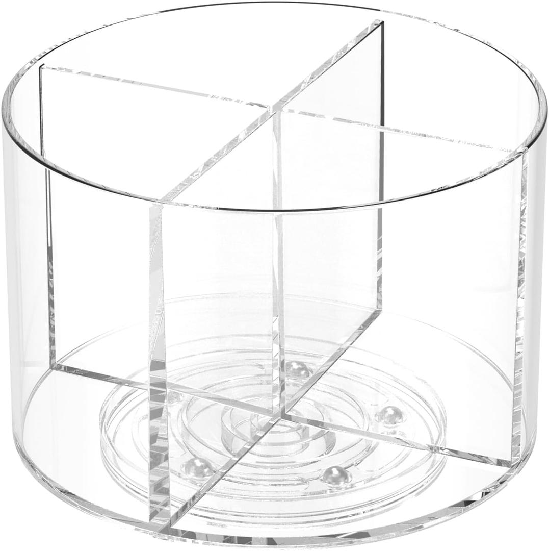 Drinks Packet Organizer, Lazy Susan Rotating Storage, Clear Flavor Packet Holder, 4 Compartments, Transparent, 360 Rotation