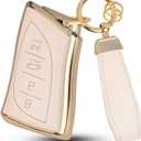 QBUC for Lexus Key Fob Cover with Keychain,Upper Leather + Soft TPU Car Key Case Shell for Lexus 2018-2025 ES350 ES300h UX200 RX350 RX450h NX300h GX460 TX550 LX600 LS500 LC500h,4 Buttons(Beige)