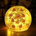 Yinhua Halloween Decorations Indoor 4" Pumpkin Decor Outdoor Halloween Globe Light with Timer Crackle Glass Ball Led Globe Warm Light for Table Centerpieces Lighted Decorative Ball Gift (4"(1 PCS))
