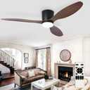 Depuley Flush Mount Ceiling Fan: 52-Inch Black Ceiling Fans with Lights for Bedroom Indoor Outdoor - Low Profile Ceiling Fans with Remote Control 24W 3CCT Dimmable 3 Reversible Walnut Blades 6 Speeds