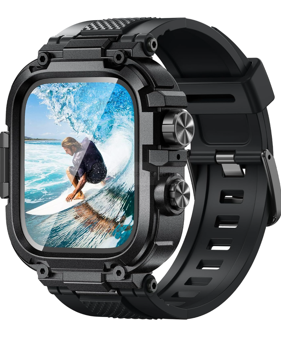 Goton IP68 Waterproof Rugged Band for Apple Watch 46mm/45mm/44mm with Case build-in Screen Protector – Heavy Duty Sport Strap Compatible with iWatch Series 11/10/9/8/7/6/5/4/SE