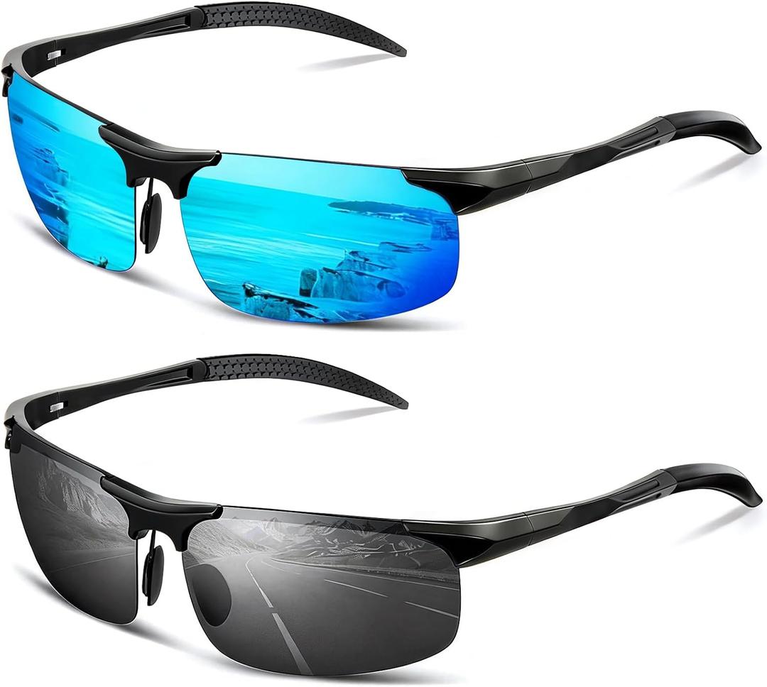XXL 150MM Sport Semi-rimless Polarized Sunglasses Men, Scratch/Seawater/Oil Resistant Lens, Rugged Al-Mg Frame