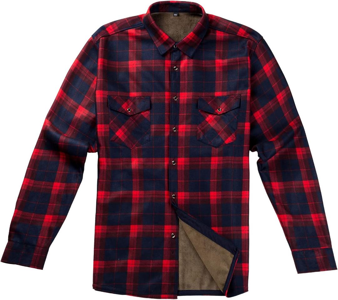 Mens Long Sleeve Shirts- Thermal Work Padded Warm Shirts Quilted Lined Flannel Heavyweight Plaid Fleece Shirt