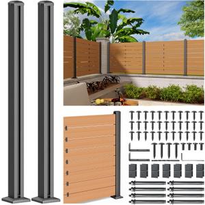 201 Stainless Steel 4FT Privacy Screen Outdoor Fence Post for Wood Slats, Concrete Install Wooden Privacy Fence Panel PostEnd Post Matte Black 2Pack