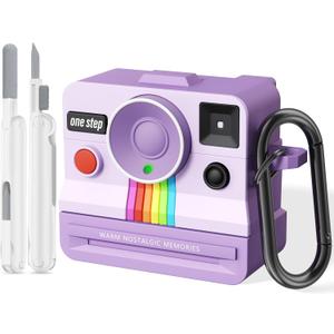 Retro Cases for AirPods 4 Case 2024 with Cleaner Kit - VISOOM Cute Fancy Protective AirPods 4th Gen Cases Cover Men Women Unique Polaroid Soft Cover for Apple AirPod iPods 4 Wireless Charging Case (P-Deep Purple)