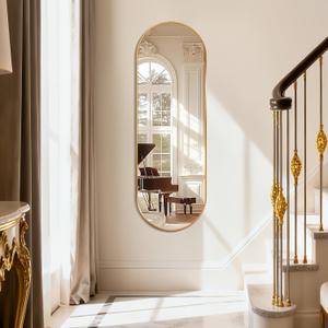 Oval Full Length Mirror, 55"×18" Wall-Mounted Mirror with Gold Frame, Ultra-Clear Explosion-Proof Dressing Mirror, Simple and Classic Deco for Cloakroom/Bedroom/Living Room