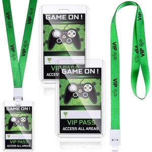 16 Pieces Video Game Party Favors Video Game VIP Pass Holder Tickets Party VIP Pass Lanyards for Birthday Party Supplies