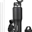 HYDROWION 32oz Stainless Steel Water Bottle(Cold for 48 Hrs, Hot for 24 Hrs),Double Wall Vacuum Insulated Water Bottle with Straw Lid, Spout Lid and Flex Cap, Fit in Any Car Cup Holder,Black