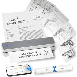PRT Inkless Portable Printer for Travel, Wireless Thermal Printer Support 8.5 x 11 Inch US Letter A4 B5, Bluetooth Mobile Printers with iOS, Android, Laptop for Home Use, Car, Office, School, Grey