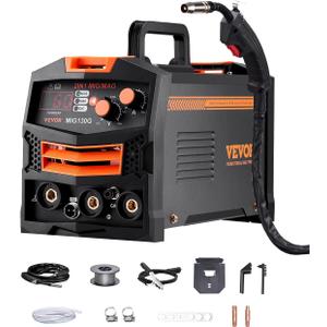 VEVOR MIG Welder, 130A Synergic Mig Welding Machine, 2-in-1 Gas MIG/Gasless Flux Core MIG Multi-Process Welder Machine, 110V Portable Mig Welder with IGBT Inverter Technology & Digital Display Screen