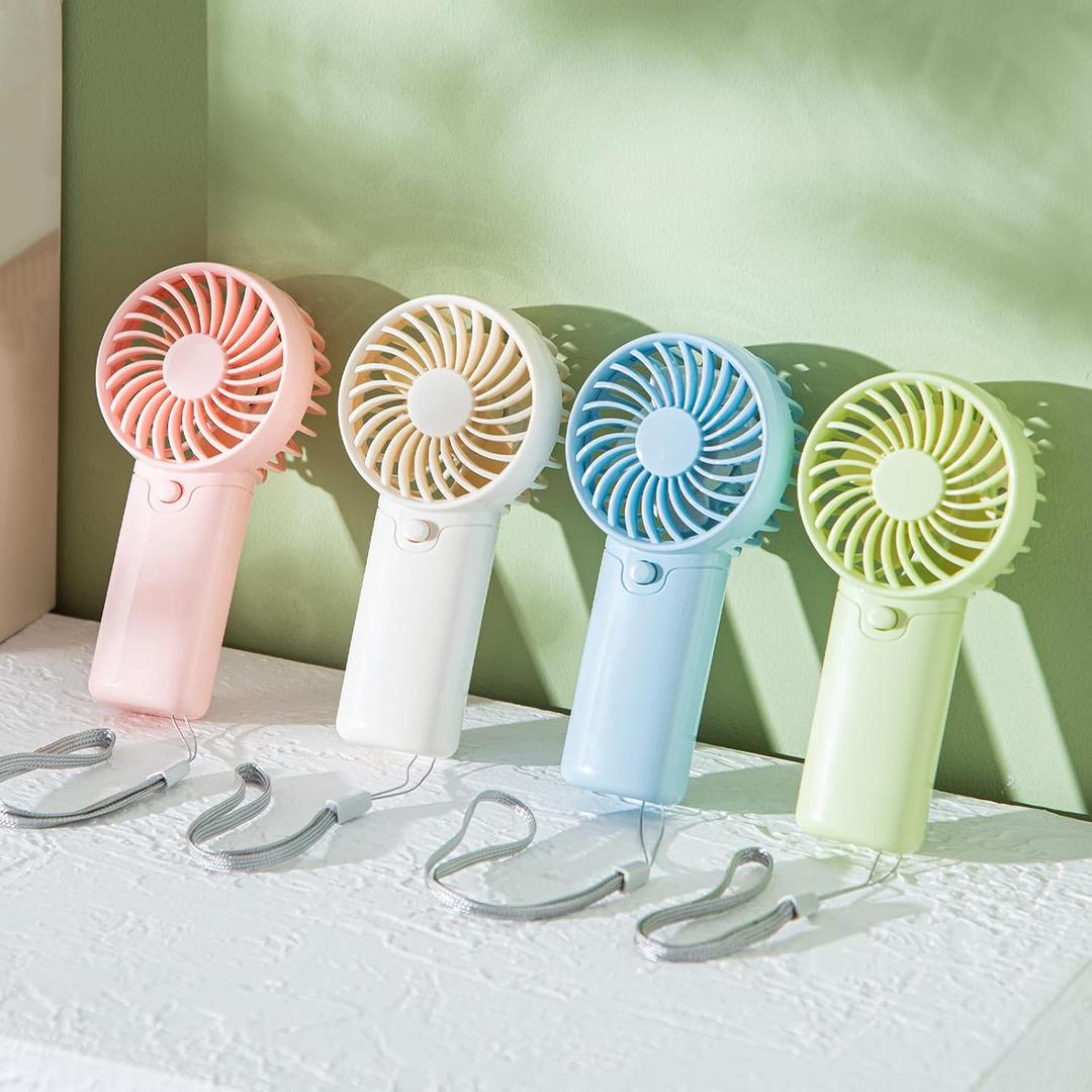 4 Pack Mini Portable Fan - 5'' AAA Battery Operated, Lightweight Handheld with 1 Speed & Lanyard - Quiet Personal Fan for Kids, Girls, Women & Men - Ideal for Office,Outdoor,Travel,Commute,Makeup