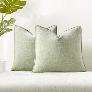 JUSPURBET Light Green Decorative Pillow Covers 26x26 Set of 2 Throw Pillow Covers for Couch Sofa Bed Cozy Chenille Cushion Covers Cases with Hidden Zipper for Living Room Home Decor