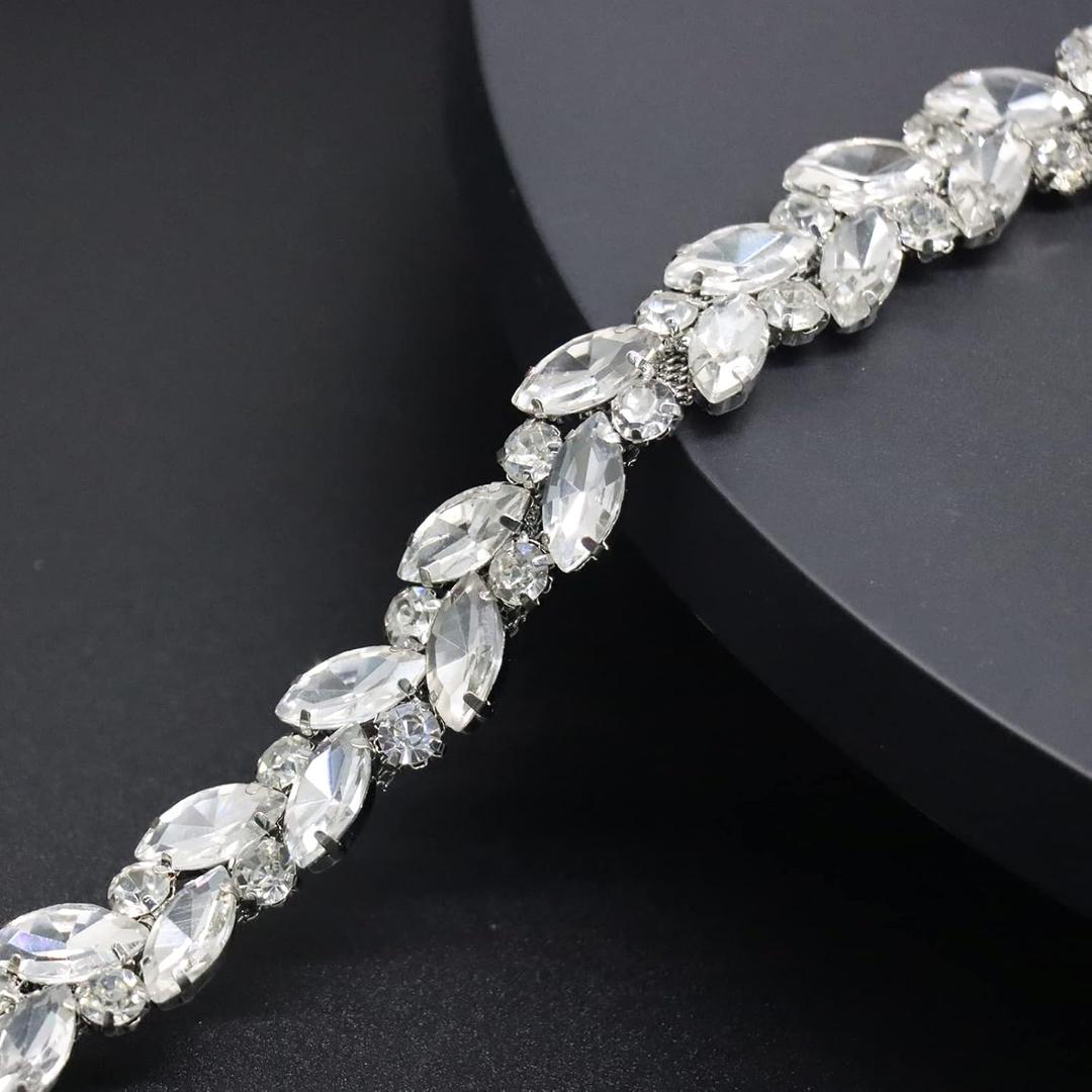 Jerler 1 Yard Rhinestone Trim, Crystal Rhinestone Chain Applique, Ideal for DIY Decoration and Wedding Clothing Embellishments, 0.6" Width (Crystal)