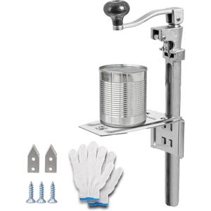 Commercial Heavy Duty Can Opener- Adjustable Manual Opener with 2 Blades & Plated Steel Base, Fits Cans Up to 10" Tall for Restaurant, Hotel, Food Store, 16" + One Replacement Blade