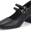 IDIFU IN2 Mary Jane Shoes Women Dress Shoes Women's Pumps Chunky Low Block Heels Square Closed Toe Strappy Wedding Business Bride Comfortable Short Graduation Two Strap Cute Vintage Heels Pumps Shoes (10)