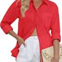 CUNLIN Women's Button Down Shirts Long Sleeve Cotton Summer Beach Wear for Women with Pocket, M