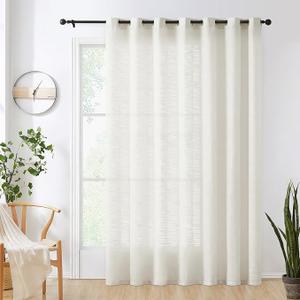 FMFUNCTEX Natural Sliding Door Curtain 84" Sheer Linen Curtains for Living Room Divider 100" Width Extra Wide Bedroom Drapes Linen Patio Door Panel Semi Sheer Window Panels Beige Grommet Top 1 Panel, 50x100