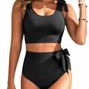 Two Piece High Waisted Swimsuits - Women Tummy Control Bikini Modest Bathing Suit 2PC 2025 Black M
