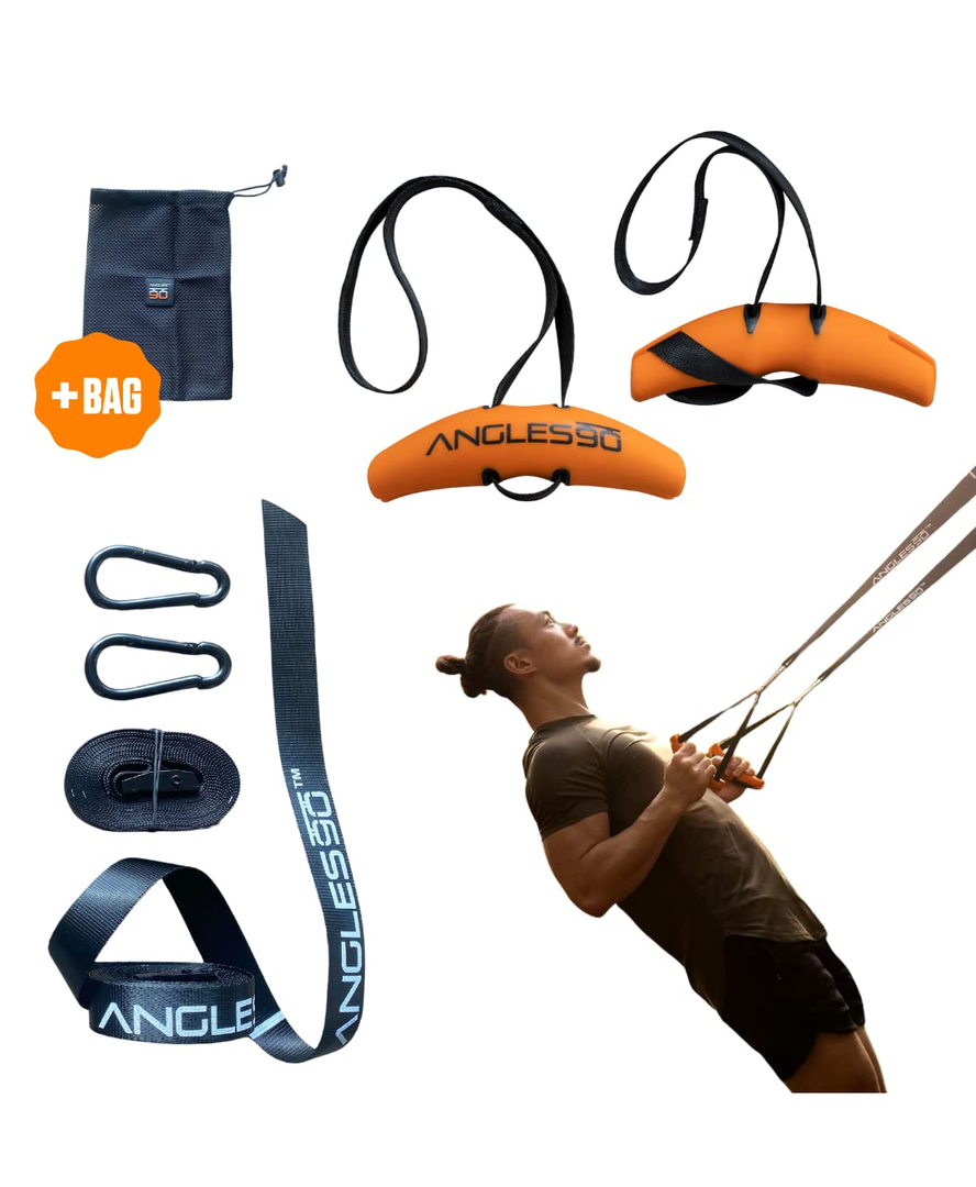 Angles 90 Sling Trainer - Compact All-in-One Suspension Trainer with A90 Grip Handles for Door Pull-Ups - Barless Dips - Home Gym & Workout Equipment