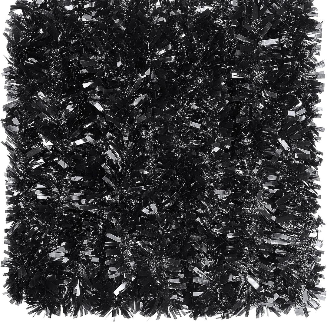 Dingion 59 Feet Christmas Tinsel Garland Metallic Twist Ornaments Hanging Glitter Xmas Garland for Christmas Tree Indoor Outdoor Decoration Party Supplies (Black)