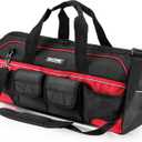 HAUTMEC 24" Heavy-Duty Large Tool Bag, 1680D Wear-Resistant Wide Mouth Tool Bag with Metal Frame & Hard Base, 36 Pockets, Level Holder, Anti-Tangle Padded Shoulder Strap – HT0284