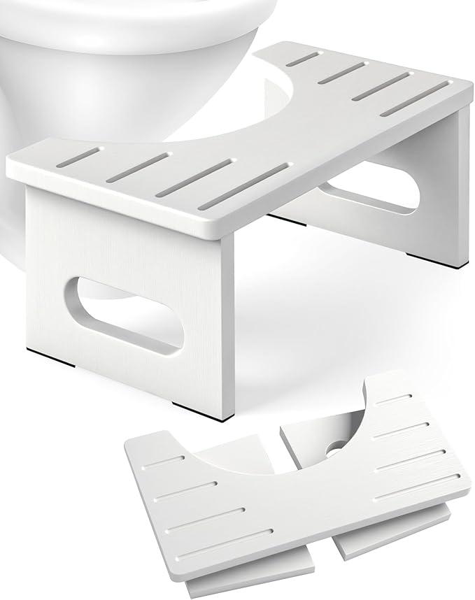 Foldable Toilet Stool, 7.5 Inches Bamboo Toilet Stool Squat for Adults, Collapsible Poop Stool for Bathroom, Potty Step Stool with Non-Slip Strip