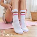 Sofier Pilates Grip Socks Women Crew Athletic Yoga Non-Slip Barre Slipper Workout Hospital Stripe (One Size, Purple/Pink)