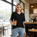 Women Summer Short Sleeve Tunic Tops Shirts V Neck Plus Size Outfits Loose Fit Dressy Casual Business Blouses (Black, XXL)