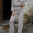 BTFBM Women's Two Piece Tracksuit Spring 2026 Long Sleeve Zip Up Sweatshirt Long Pants Outfits Jogger Sweatsuit Sets (X-Large, Grey)