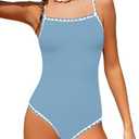 WIQI Girls Swimsuit One Piece Bathing Suit Color Contrast Trim Girls' Swimwear with Cover Up Skirt Size 9-16