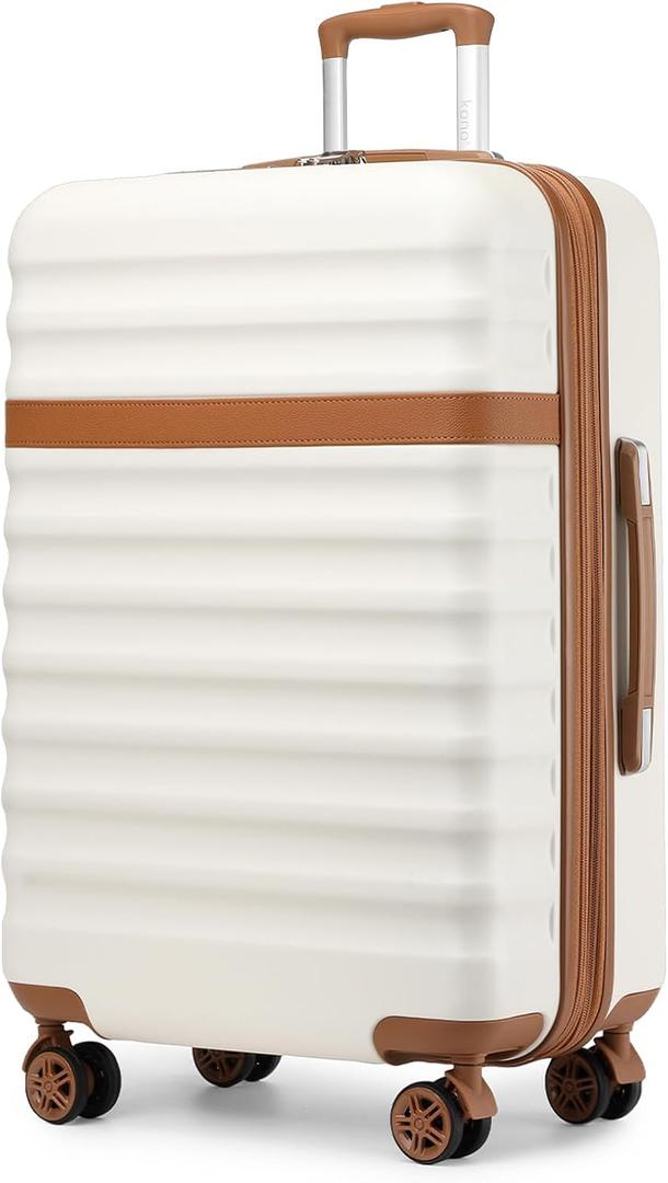 Kono Expandable 28 Inch Large Checked Luggage: ABS+PC Hardside Trolley Travel Case - Hard Shell Suitcase with TSA Lock, Cream - Brown