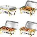 9QT Gold Rectangular Chafing Dishes Buffet, 7 Multi-Size Food Pan, 4Pack