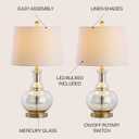 JONATHAN Y 25" Mercury Silver and Brass Gold Glass Table Lamp Set of 2 for Bedroom, Modern Bedside Lamp for Living Room Nightstand, White Linen Drum Shade, LED Bulb Included JYL1068A-SET2