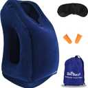 Inflatable Travel Pillow - Airplane Pillow for Neck Support on Planes, Buses, Cars, Office & Trains - Comes with Eye Mask, Earplugs & Portable Drawstring Bag (Blue)