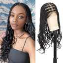 KERNORV 18" Lace Front Knotless Braided Wigs for Black Women Boho Curly Ends Braided Wigs Short Box Braid Wig with Baby Hair Synthetic Braided Wig, 13x8 Inch Lace Front