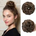 CJL HAIR Small Messy Bun Hair Pieces for Women Thin Hair Synthetic Curly Mini Scrunchies Hairpiece Updo with Elastic Band 2PCs Coffee Brown